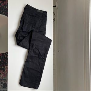 AG Adriano Goldschmied “Stevie” (slim, straight) black jeans, 28R